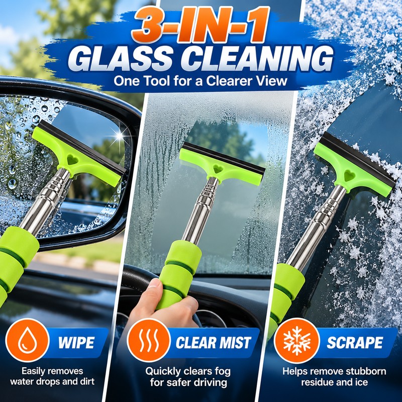 Telescopic Car Window Squeegee for Glass Cleaning – Compact Rubber