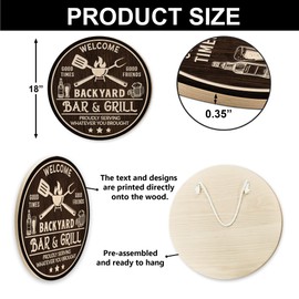 MUCHNEE Backyard Bar & Grill Sign, BBQ Party Sign Wall Hanging Decoration for Patio Deck Paradise Restaurant, Vintage Barbecue Home Bar Accessories, Backyard Décor, BBQ Barbeque Wood Sign, Kitchen Décor
