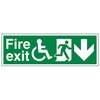 V Safety Wheel Chair Fire Exit with Text Arrow Down