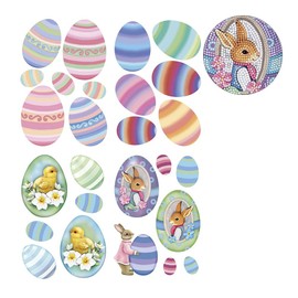 Ideen mit Herz Diamond Painting Stickers, 4 Sheets in DIN A4, Stickers Individually Removable, Includes Gemstones (Colourful Easter Eggs)
