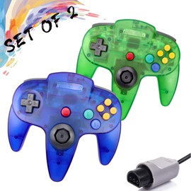 Wired N64 Controller,Upgrade Joystick Classic Video Game Gamepad,N64 Bit Wired Game Stick Joy pad Controller for Ultra 64 Video Game Console N64 System(Clear Green+Clear Purple)