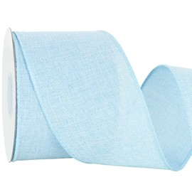 RIBBOOO Natural Burlap Wired Ribbon, 2.5 Inch 10 Yards Light Blue Fabric Ribbon for Craft, Wreath Bow, Gift Wrapping, Wedding, Christmas Party Decoration
