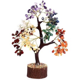 Rebuy 7 Chakra Crystal Healing Stone Tree Tree of Life Feng Shui Tree Artificial Tree Good Luck Tree Money Tree Healing Tree for Positive Energy Wealth Home Decor Spiritual Gift Size 10-12 inch
