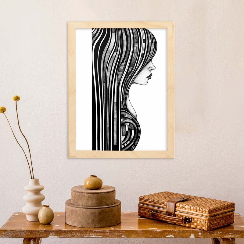 Nacnic Abstract Woman Poster Lightwood frame A4