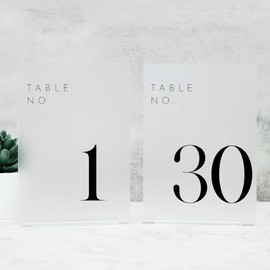 Números de Mesa Esmerilados para Boda 1-30 con Soportes, 5"x7" Números de Mesa de Acrílico Esmerilado, Perfectos para Recepción de Boda, Fiesta, Aniversario, Evento (1-30, 5"x7")