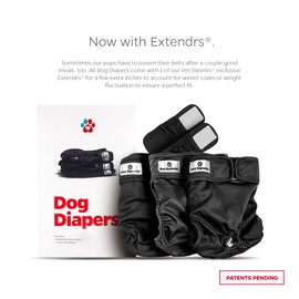 Pet Parents® Washable Dog Diapers (3pack) + Extendrs® of Durable Doggie Diapers, Premium Dog Diapers Female & Male (X-Small, Black)