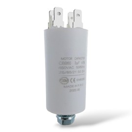 DEKAROX Universal Capacitor 3µF 450 V Diameter 30 x 57 mm with 6.3 mm AMP Fastening Screw M8 CBB60 Engine Start and Run Capacitor for Electric Household Appliances