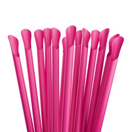 50% WIDER Scoopzilla Plastic Spoon Straws - 250 Pack (Unwrapped, Pink)
