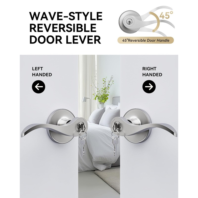 AmzGod 6 Pack Entry Door Handle with Lock and Key,