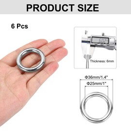 MECCANIXITY 1 Inch Metal O Rings, Silver Welded Round Ring Buckles, Stainless Steel Hardware Bags Rings for Purse, Sewing Keychains Belts, Dog Collars, 6Pcs