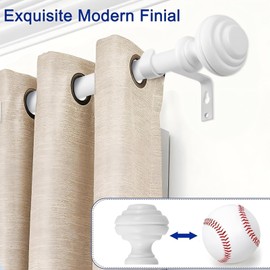 White Curtain Rods for Windows 66-120 inch,3/4 inch Heavy Duty Adjustable Decorative Curtain Rod with Modern Finials,Window Rods for Bedroom, Living Room,Patio and Kitchen