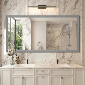 60” x 30” Brushed Silver Large Bathroom Mirror for Over Sink