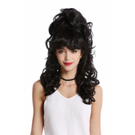WIG ME UP - GF-W2418-1B Women's Wig Baroque 60s Retro Giant Beehive Updo Bun Curly Long Fringe Black
