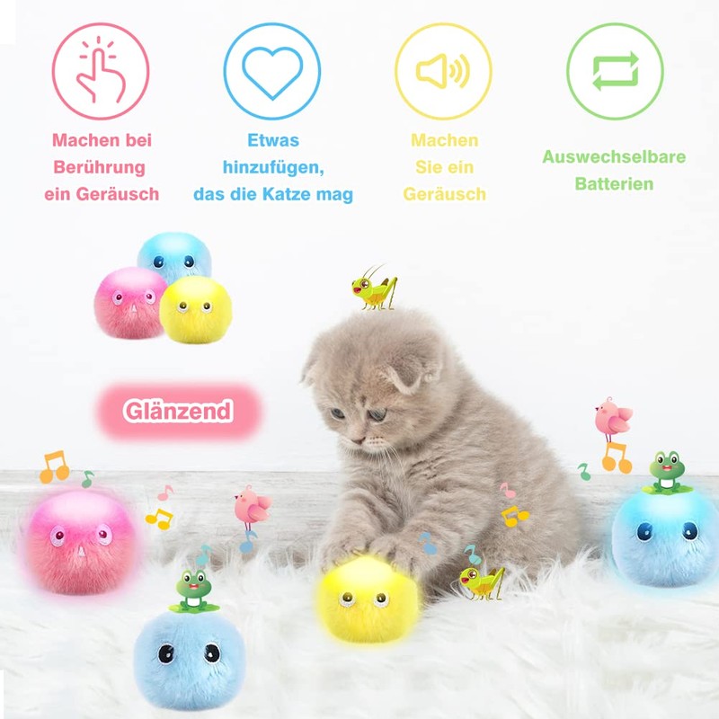 SOARFLY Interactive Plush Cat Toy Balls, Interactive Cat Toy, Cat