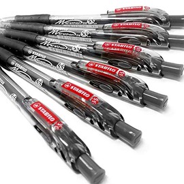 STABILO Marathon Retractable Ballpoint - Extra Large Ink Reservoir - Black - Pack of 6