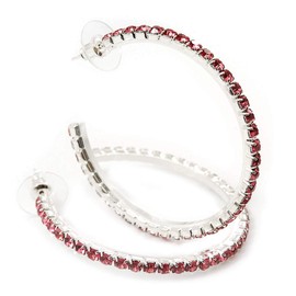50mm D/Pink Crystal Hoop Earrings/Silver Tone