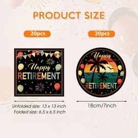 40Pcs Retirement Decorations for Men Women,Colorful Vintage Retirement Party Supplies Table Decor Disposable Retirement Party Plates and Napkins Set for Office Retired Farewell Decor, Serve 20