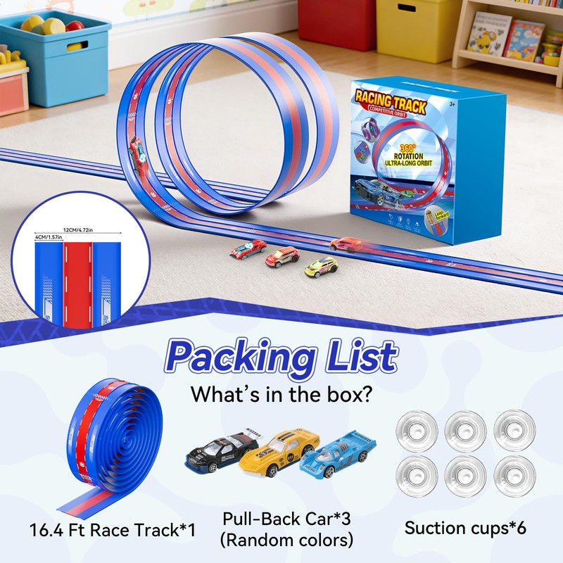 Oppvoci 3-Lane Flexible Race Track, Bendable Car Track Playset Toy