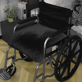 Pinbola Genuine Australian Sheepskin Wheelchair Cushion Comfortable Fluffy Wool Wheelchair Chair Pad for Most Wheelchair 19" X 19 "
