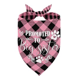 Dog Bandana, Promoted to Big Sister Dog Bandana, Dog Scarf Classical Plaid Printing, Dog Scarf Accessories, Dog Bandana Pet Scarf, Pet Plaid Scarf Gender Reveal Accessories, Dog Bandana Gift (F1)