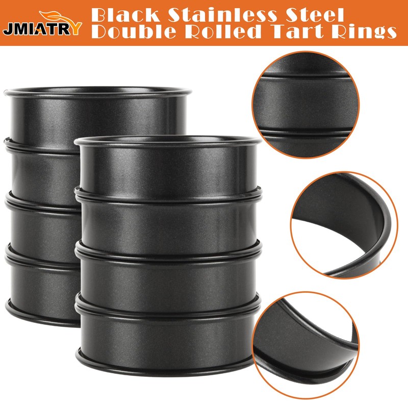 JMIATRY 8 Pcs Crumpet Rings, Non Stick Baking Ring Cooking