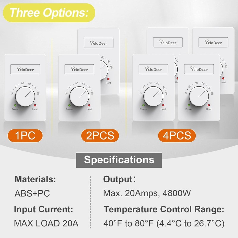 2 PCS 240 V Only 4-Wire Manual Electric Baseboard Heater