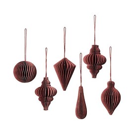 Broste Decorative Christmas Mix Paper Pendants Set of 6 Ready to Folded in Box, Size 5 x 7 cm, Pompeian Red