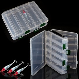 inherited 2 x Hooks Fishingtackle Accessories Storage Box, Double-Sided 10 Compartments Waterproof Visible Plastic Clear Fishing Bait, with Holes for Drainage (20 x 17 x 4.5 cm)