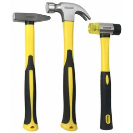 Benchmark - 3 Piece Hammer Set; 16 OZ. Claw Hammer, Tack Hammer; Rubber Mallet (Double SIded); Shock Absorbing Rubber Grips, Durable Fiberglass Handles And Polished Steel Heads