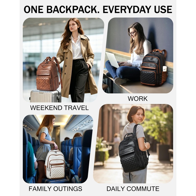 Bluome Work Backpack for Women Men, Laptop Vegan Leather Backpack
