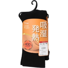 Atsugi BL1835 Women's Tights, Comfort 400 Denier Ribbed Tights, Moisture Absorption, Heat Generating Line, Black