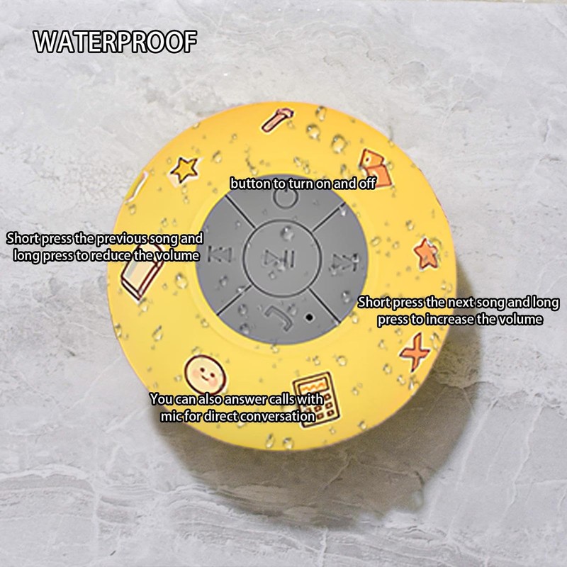 Portable Wireless Speaker - Suction Cup Speaker - Water-Resistant Wireless