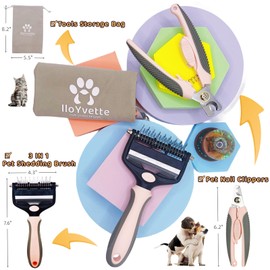 Dog Shedding Brush Comb Cat Brush Rabbit Brush for Long Short Haired,Dog Undercoat Rake Cat Comb Pet Dematting Deshedding Brush Bonus Pet Nail Clippers Dog Cat Nail Trimmer and Storage Bag(pink)