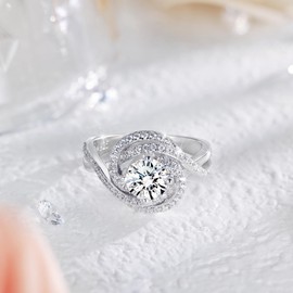 MYBELLNA Moissanite Ring for Women,1ct D Color VVS1 Clarity Brilliant Round Cut Lab Diamond Ring 18K White Gold Plated 925 Sterling Silver Promise Rings for Engagement Wedding 1 (Ring-1, J1/2)