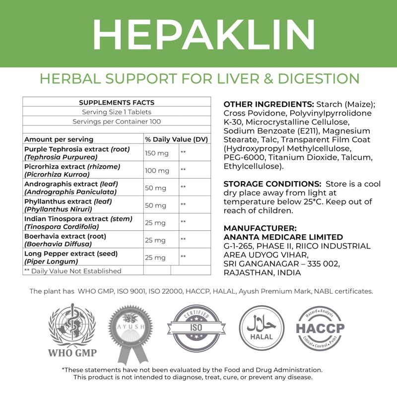 Ananta Medicare USA Hepaklin – Herbal Liver Detox & Support