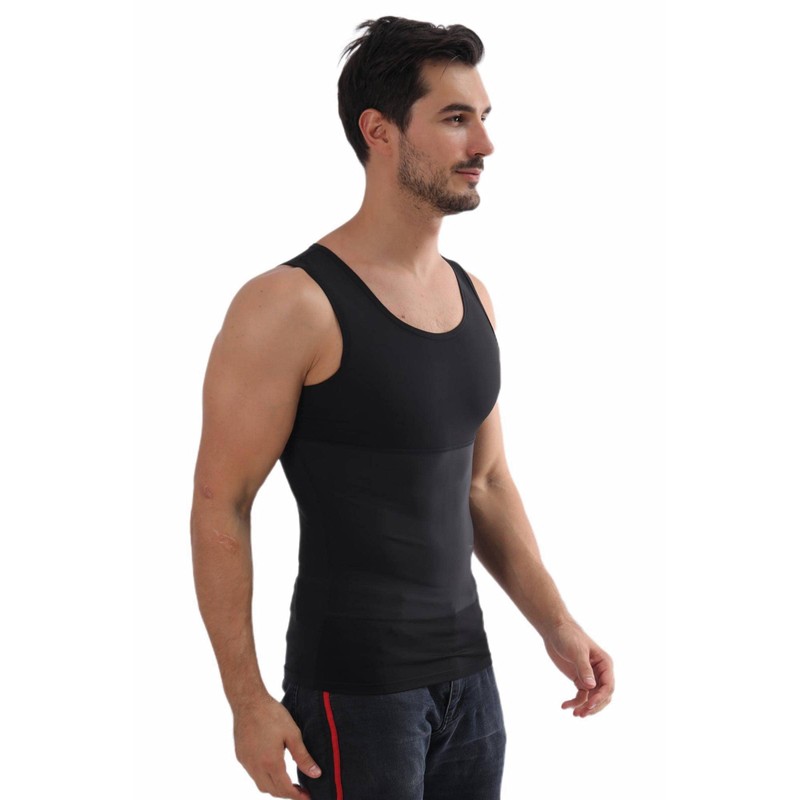 Henicepte Mens Undershirt Tummy Control Chest Compression Hidden Gynecomastia Undershirt