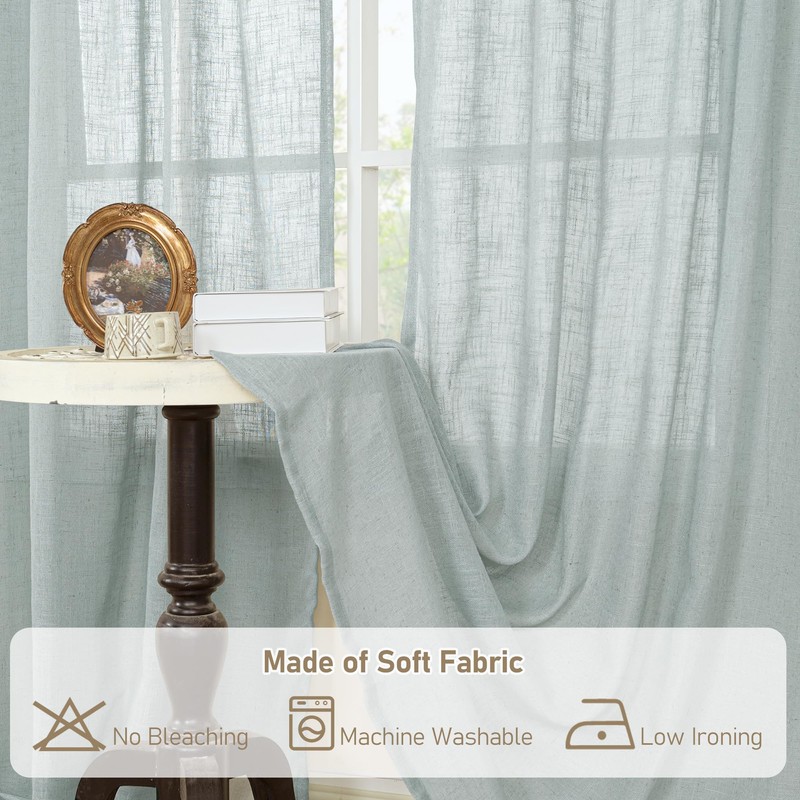LAMIT Semi Sheer Linen Curtains 54 Inch Length 2 Panels,