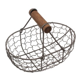 Angoily Wire Egg Basket with Wooden Handle Egg Collection Basket in Country Vintage Style - Storage Basket Wire Vegetable Container for Carrying Collecting Chicken Eggs