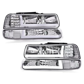 LQI Headlight Assembly Compatible with Chevy Silverado 1500 2500 1999-2002/Fit Suburban Tahoe 2000-2006 Clear lens Chrome Housing Clear Reflector