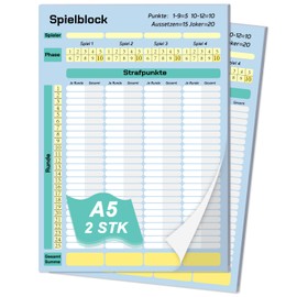 WANGDEFA Pack of 2 Phase 10 Card Game Block Score Sheet Block Clear Design of Phases A5 Format Score Pad 14.8 x 21 cm Suitable for Children Family Game (A5 (14.8 x 21 cm)