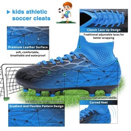 Hanani Boys Girls Soccer Cleats for Kids Football Shoes High Top Training Youth Football Cleats Outdoor/Indoor Athletic Turf Shoes Black Blue