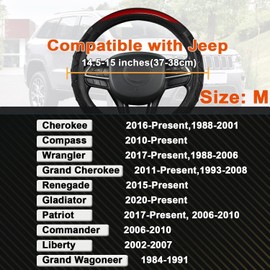 GIANT PANDA Steering Wheel Cover for Jeep Wrangler, Car Steering Wheel Cover for Jeep Grand Cherokee and Cherokee - Red