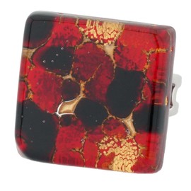 Glass Of Venice Venetian Reflections Square Adjustable Ring - Black Red, Glass, Crystal
