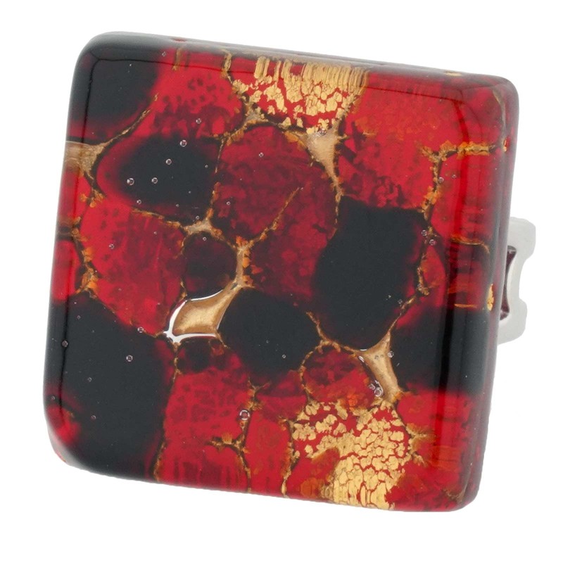 Glass Of Venice Venetian Reflections Square Adjustable Ring - Black