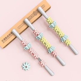 Fitbody Massage Roller Stick - Lymphatic, Calf, Thigh, Shoulder Relaxation - Neuro Bamboo Wave Design Pink 2ea