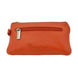 CONTE MASSIMO Key Case for Men and Women, Genuine Leather, 2 Zipped Compartments and Hooks, with Gift Box, Orange Rings, Standard size