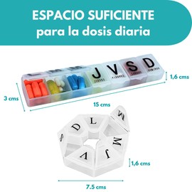Travel Pill Box + 1 Weekly Pill Box in Spanish | Small Pill Box and Medication Box for 7 Days, for an Effective Organization of Pills | Weekly Pill Box Kit.