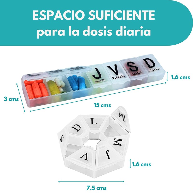 Travel Pill Box + 1 Weekly Pill Box in Spanish