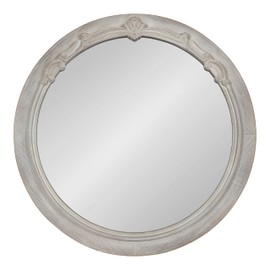 Kate and Laurel Irelyn Coastal Wall Mirror, 26 Inch Diameter, Gray, Farmhouse Inspired Dimensional Wall Decor Accent Piece with Round Frame and Ornate Crown Detailing