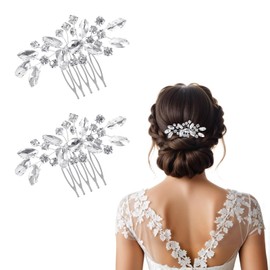 Nogeqi 2PCS Bridal Hair Comb with Crystals Rhinestone Bridal Hair Accessories for Women Sparkle Wedding Hair Pieces for Brides Bridesmaids Women Girls (Silver, 3.54x1.54inch)